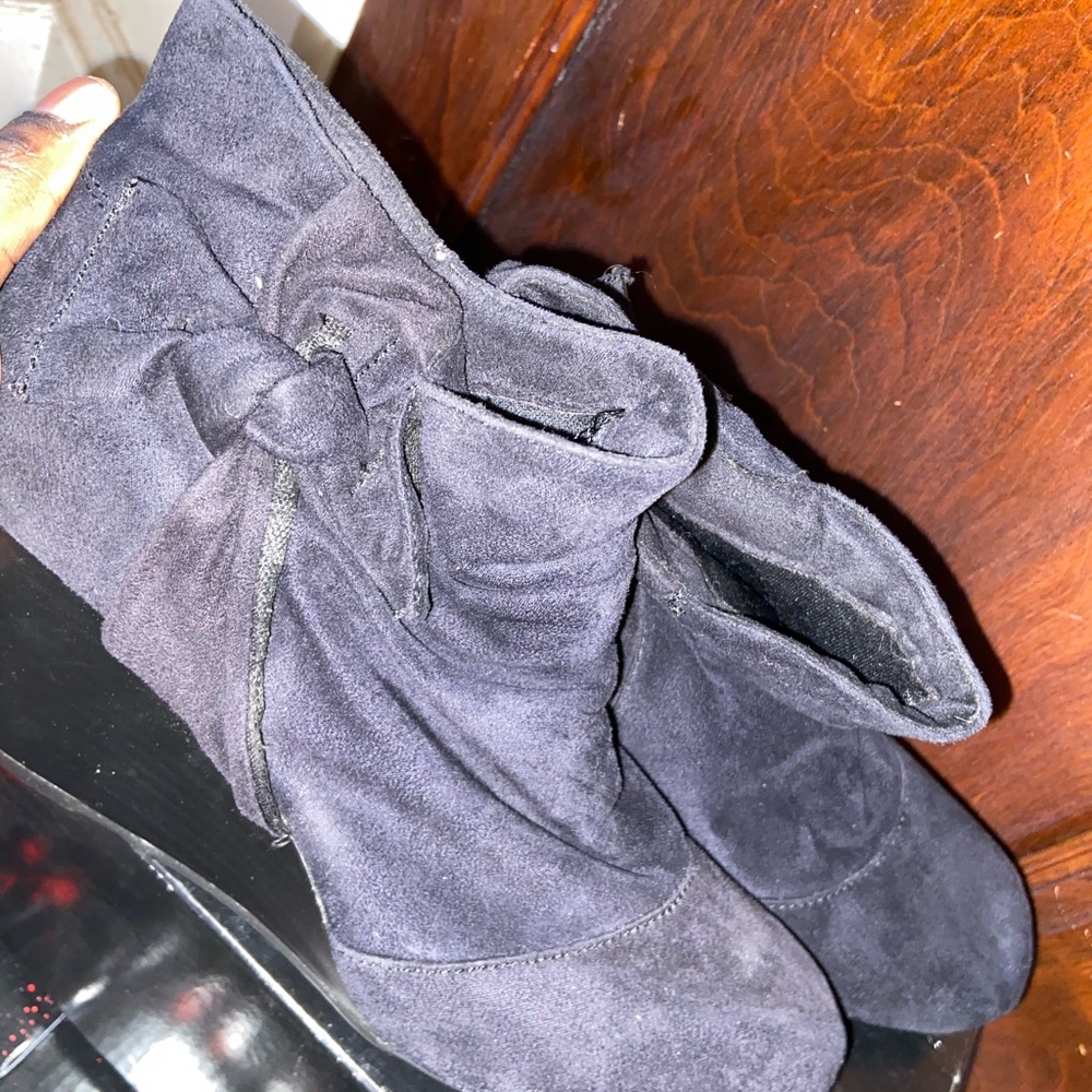 Navy Blue Suede Booties